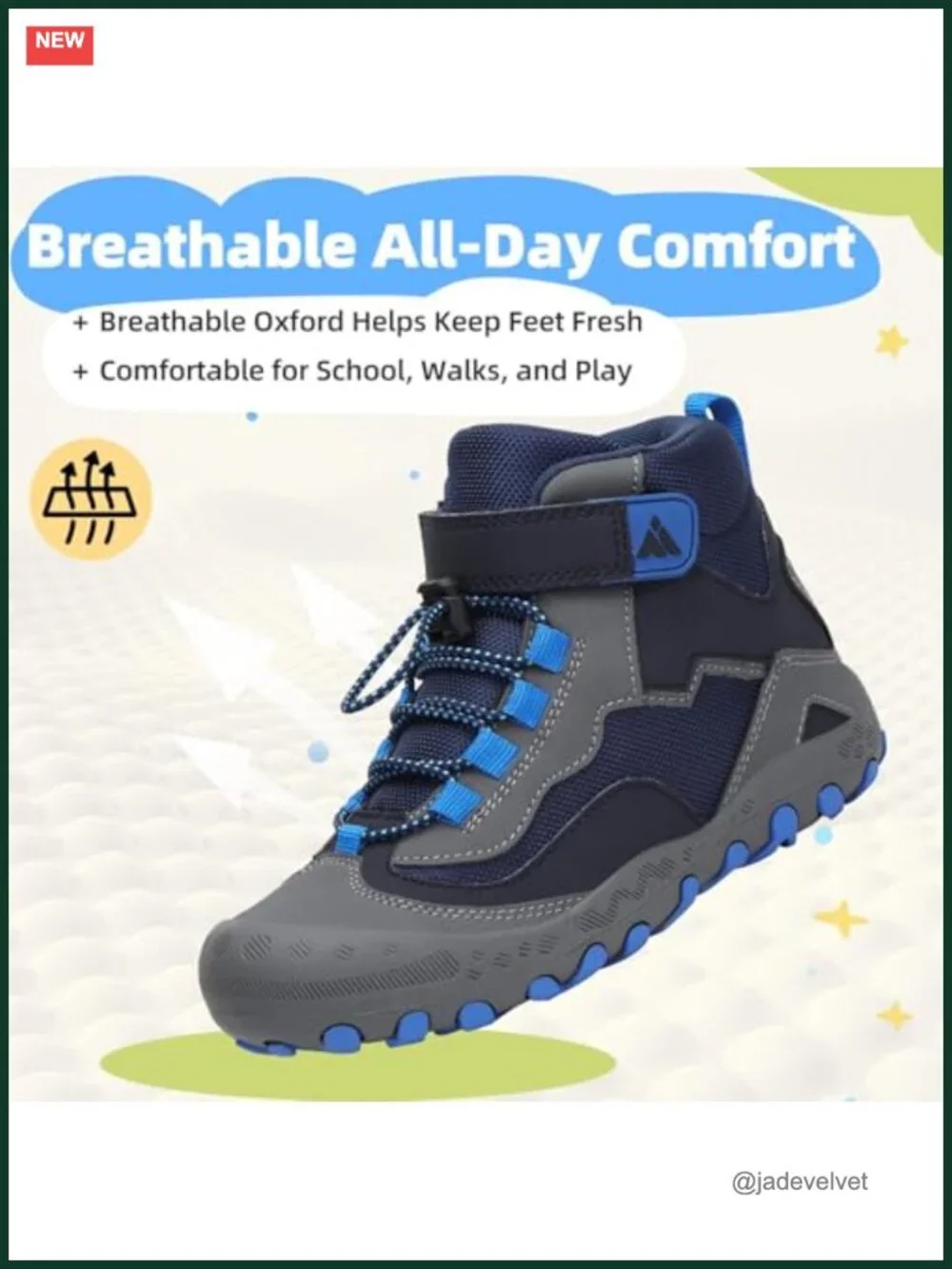 Kids Water Resistant Hiking Boots with Anti-Collision Toe, Hook & Loop Closure